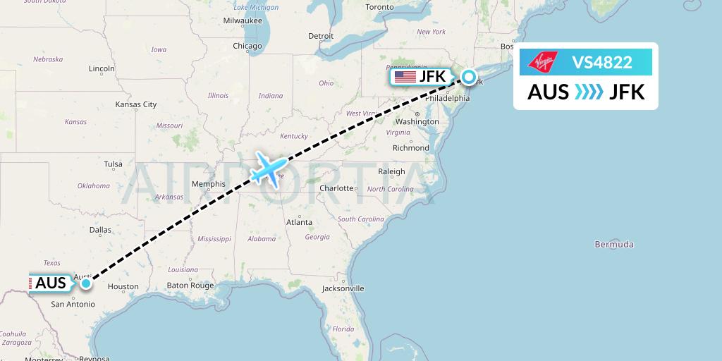 VS4822 Virgin Atlantic Airways Flight Map: Austin to New York