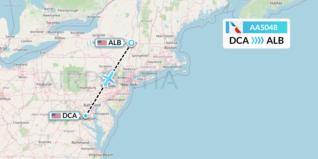 AA5048 American Airlines Flight Map: Washington to Albany