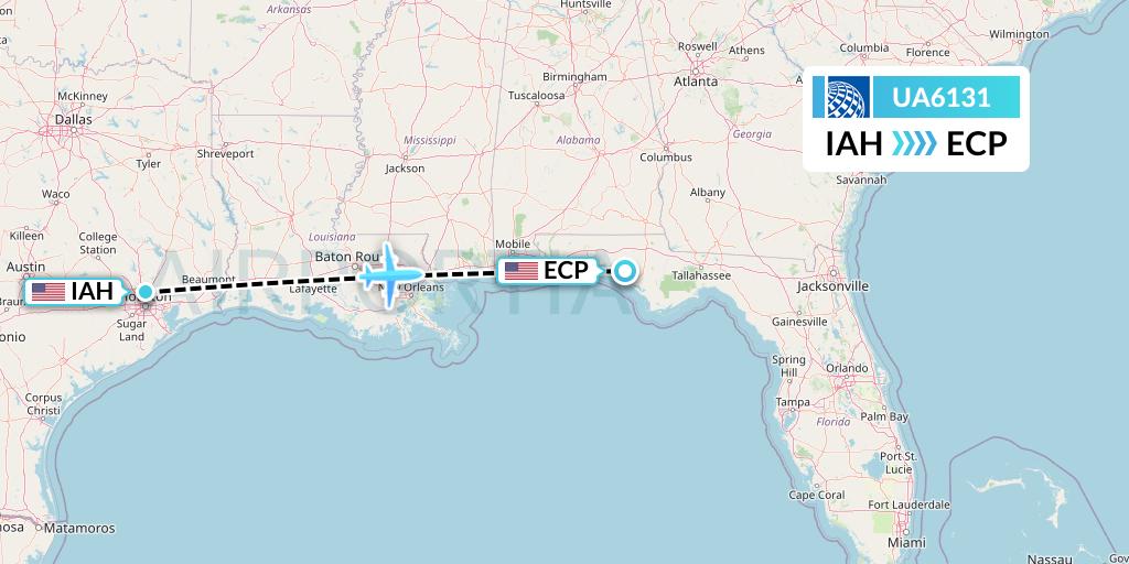 UA6131 United Airlines Flight Map: Houston to Panama City