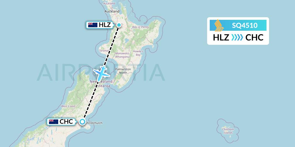 SQ4510 Singapore Airlines Flight Map: Hamilton to Christchurch