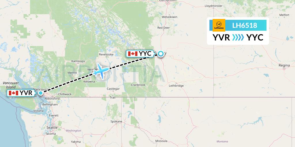 LH6518 Lufthansa Flight Map: Vancouver to Calgary