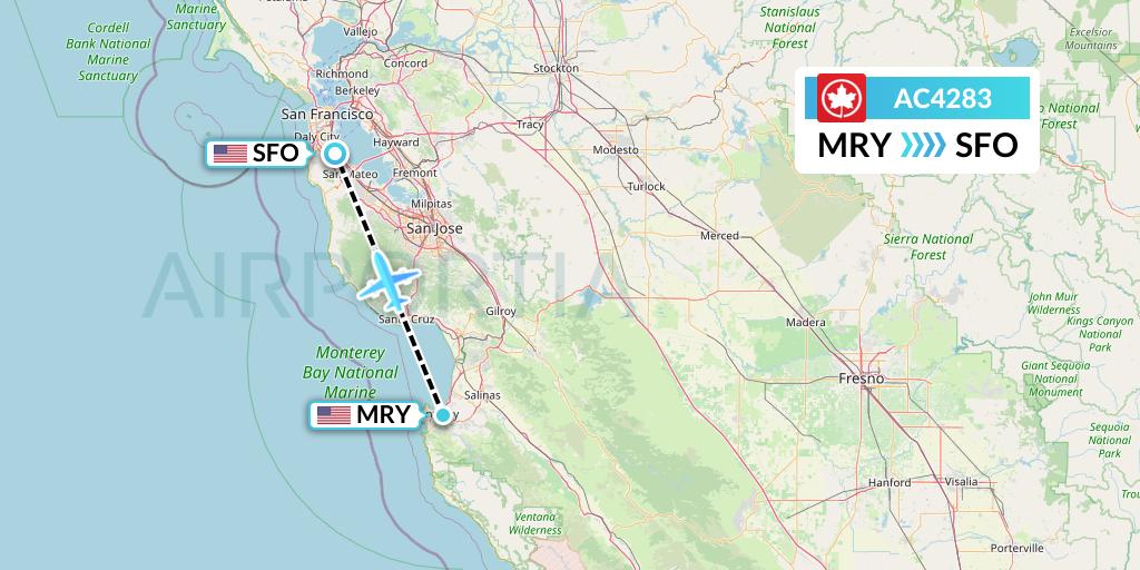 AC4283 Air Canada Flight Map: Monterey to San Francisco