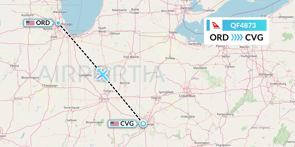 QF4873 Qantas Flight Map: Chicago to Cincinnati