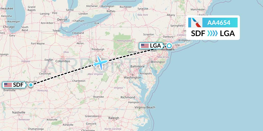 AA4654 American Airlines Flight Map: Louisville to New York