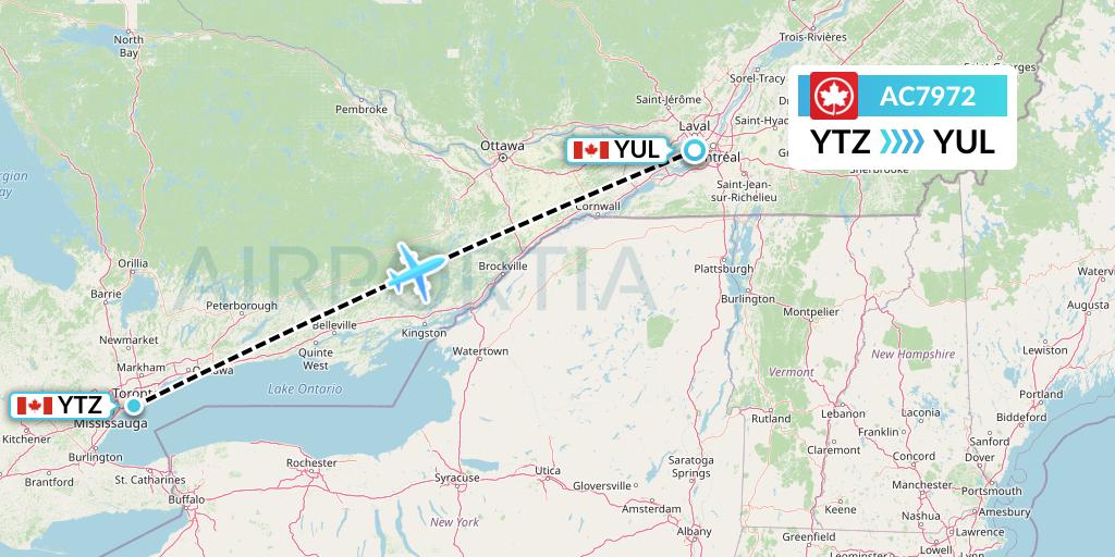 AC7972 Air Canada Flight Map: Toronto to Montreal
