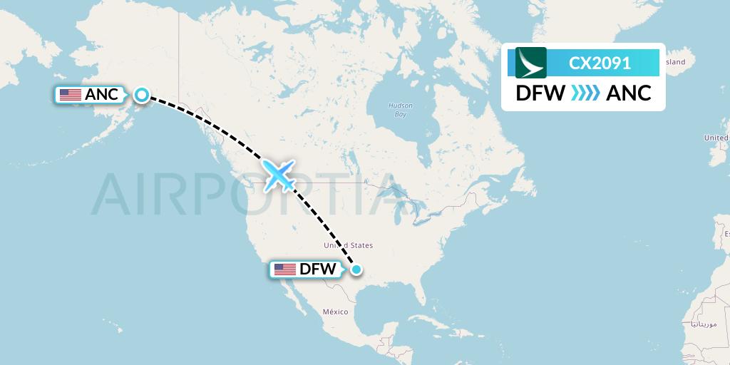 CX2091 Cathay Pacific Flight Map: Dallas to Anchorage