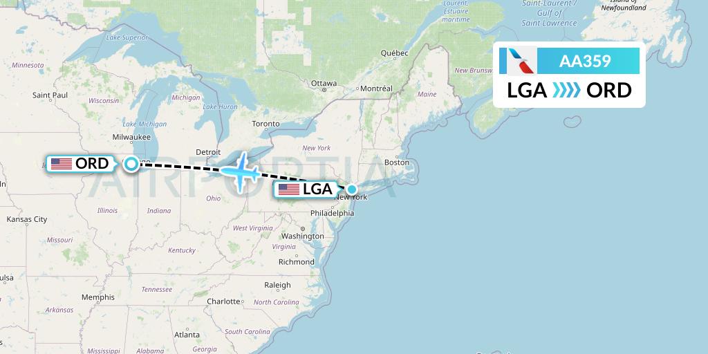 AA359 American Airlines Flight Map: New York to Chicago