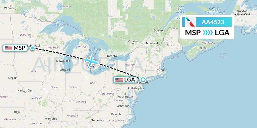 AA4523 American Airlines Flight Map: Minneapolis to New York