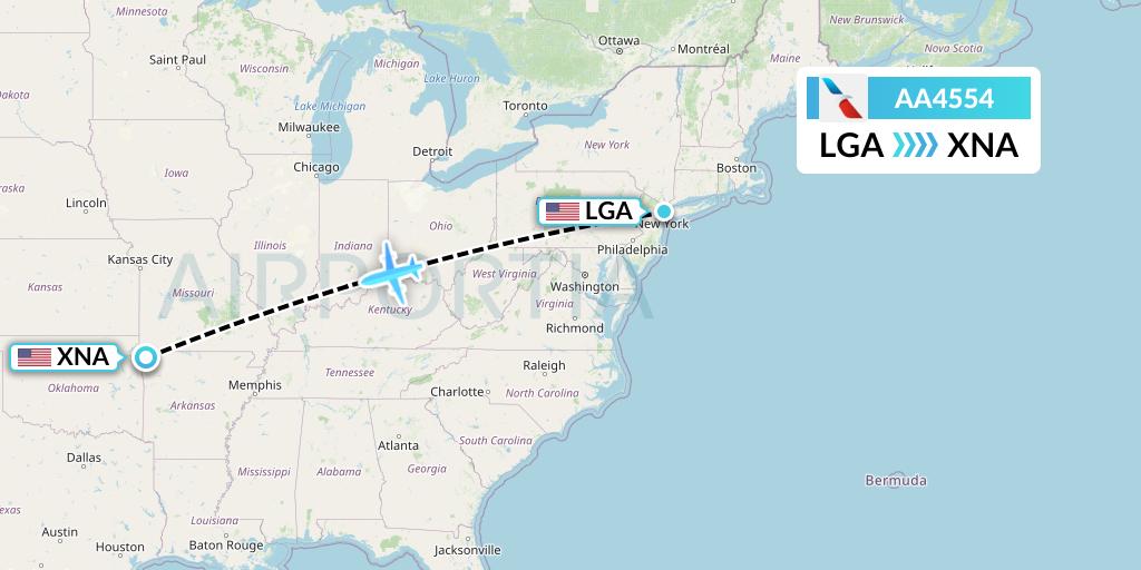 AA4554 American Airlines Flight Map: New York to Bentonville