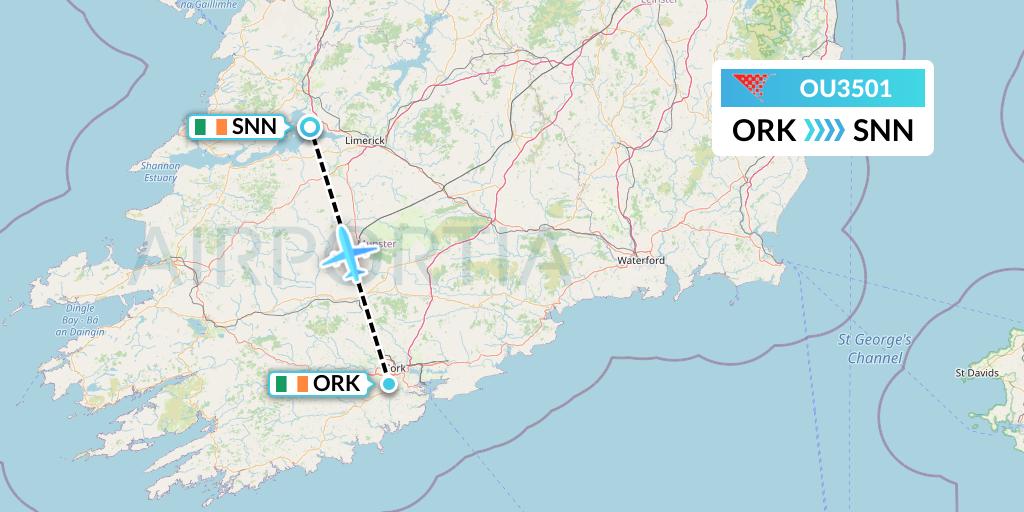 OU3501 Croatia Airlines Flight Map: Cork to Shannon