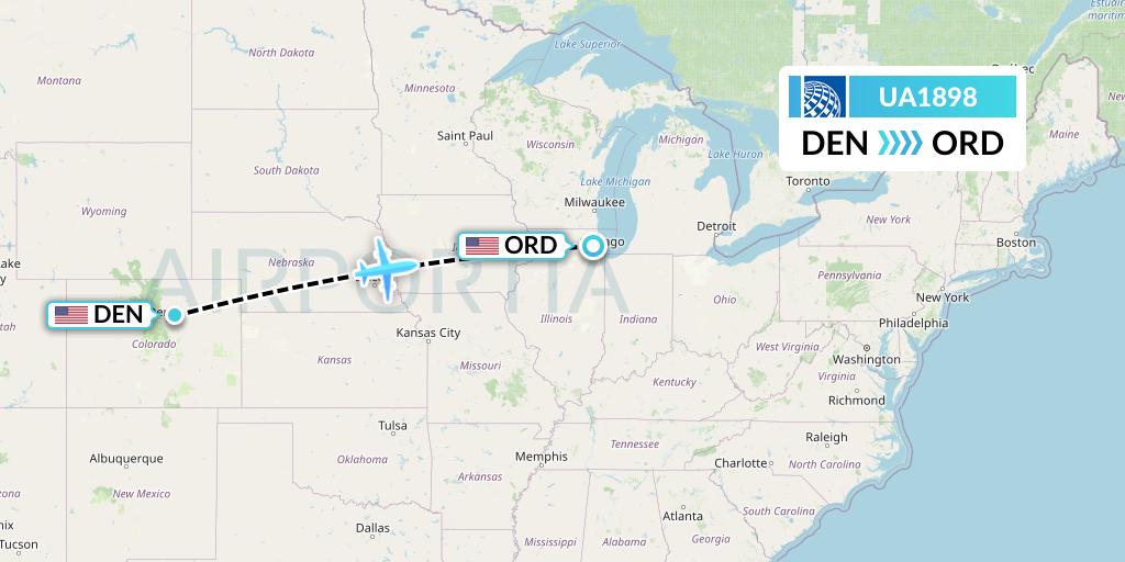 UA1898 United Airlines Flight Map: Denver to Chicago