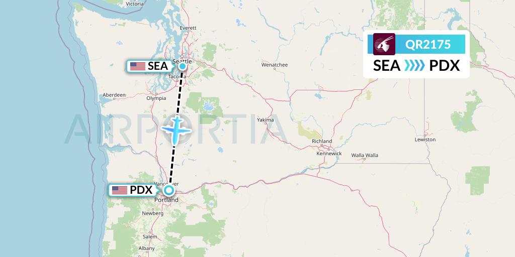 QR2175 Qatar Airways Flight Map: Seattle to Portland