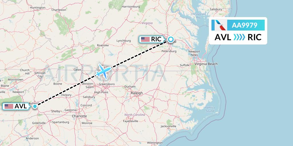 AA9979 American Airlines Flight Map: Asheville to Richmond