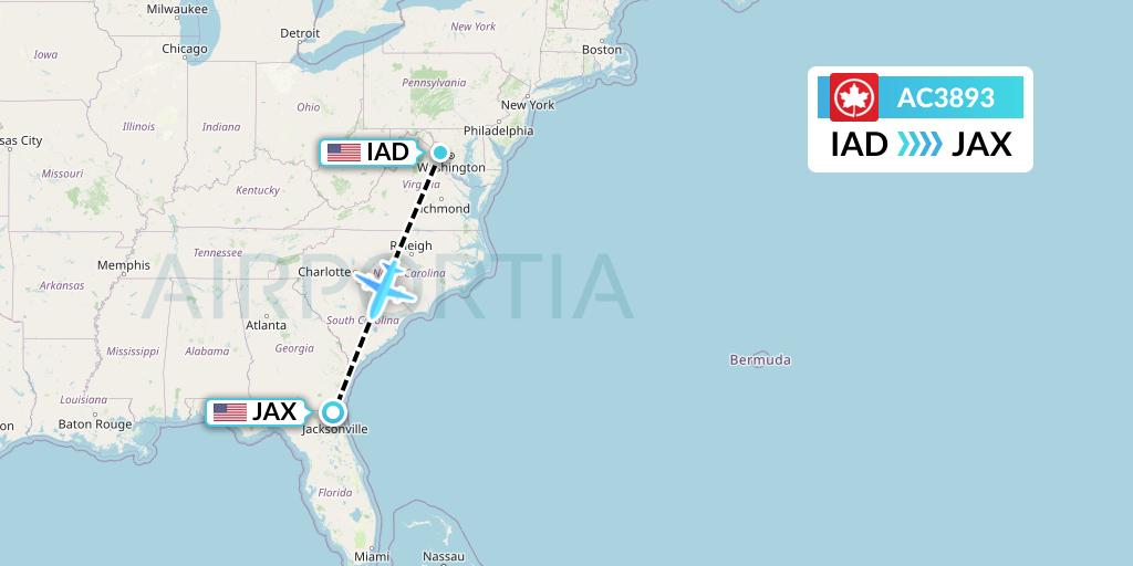 AC3893 Air Canada Flight Map: Washington to Jacksonville