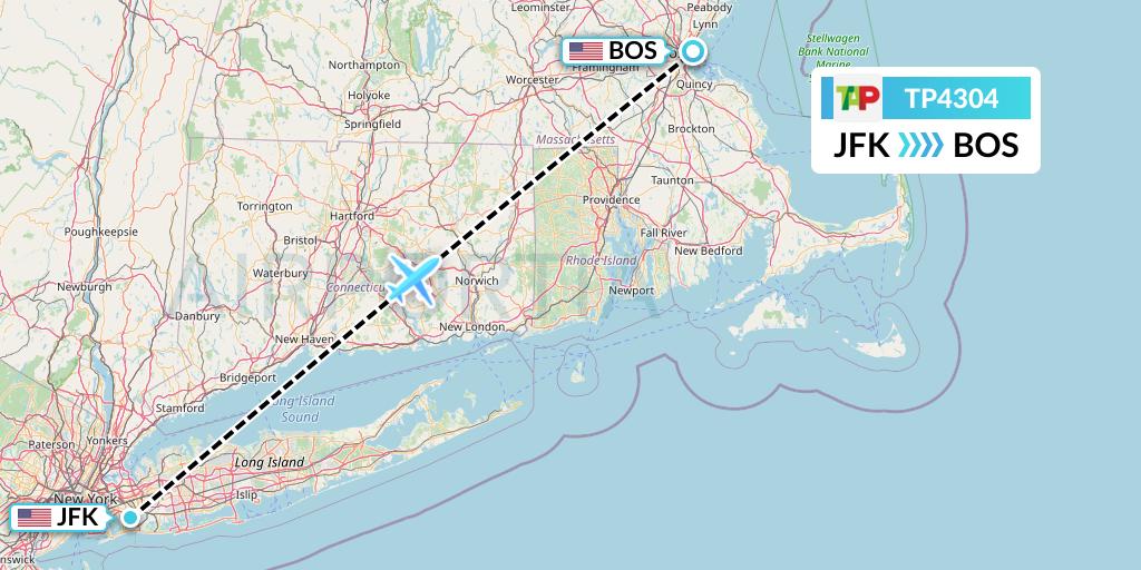 TP4304 TAP Portugal Flight Map: New York to Boston