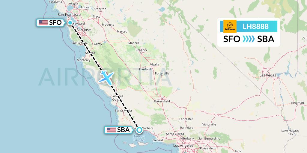 LH8888 Lufthansa Flight Map: San Francisco to Santa Barbara