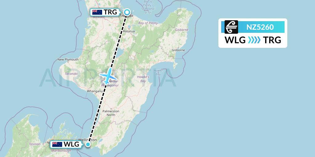 NZ5260 Air New Zealand Flight Map: Wellington to Tauranga