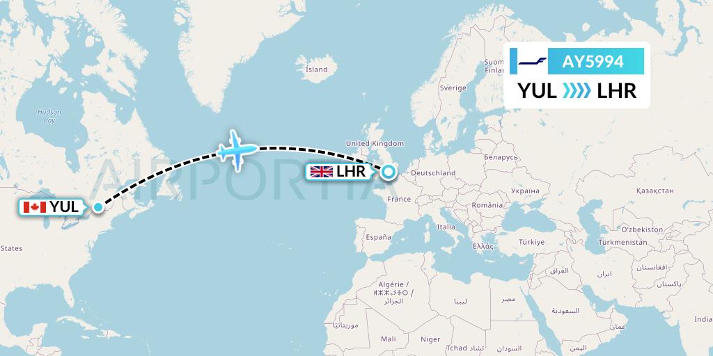 AY5994 Finnair Flight Map: Montreal to London