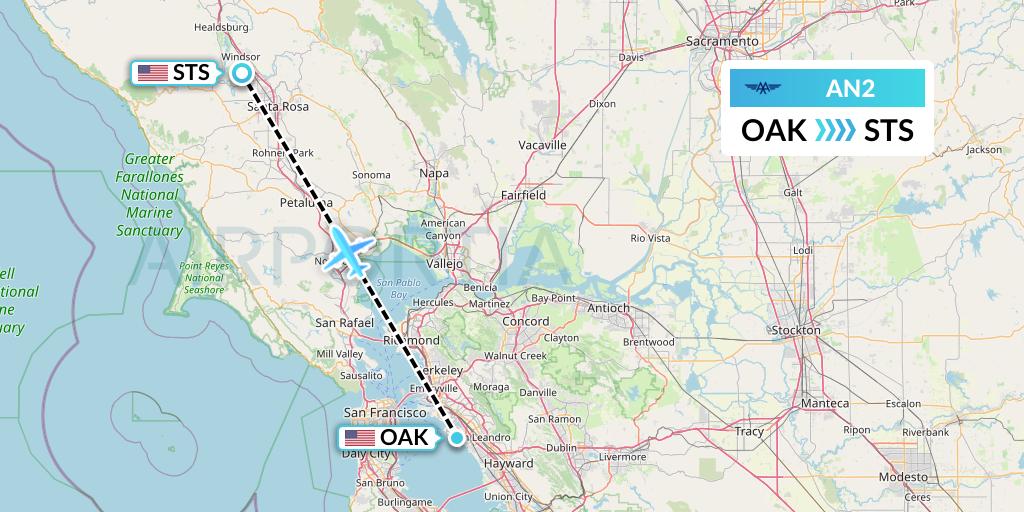 AN2 Advanced Air Flight Map: Oakland to Santa Rosa