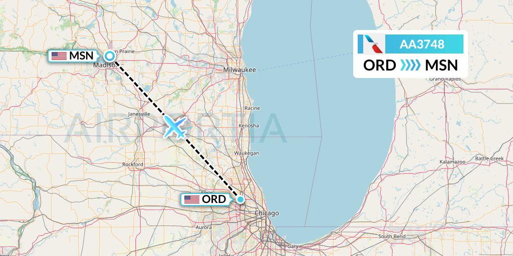 AA3748 American Airlines Flight Map: Chicago to Madison