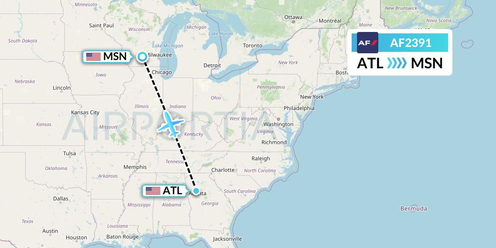 AF2391 Air France Flight Map: Atlanta to Madison
