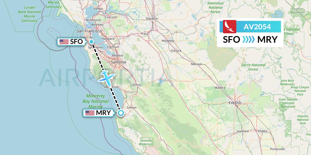AV2054 Avianca Flight Map: San Francisco to Monterey