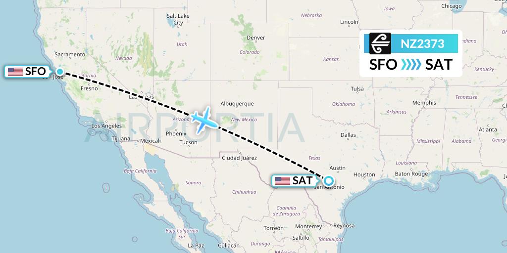 NZ2373 Air New Zealand Flight Map: San Francisco to San Antonio