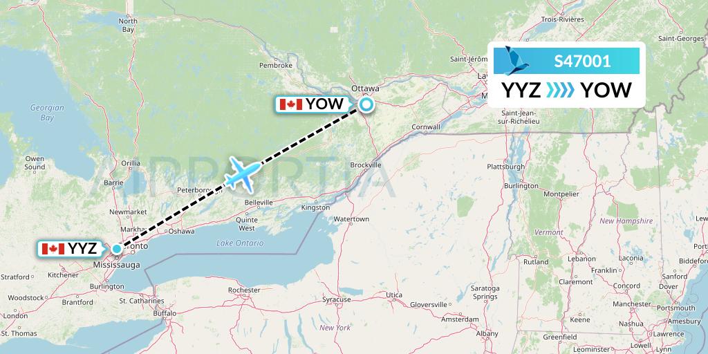 S47001 Azores Airlines Flight Map: Toronto to Ottawa