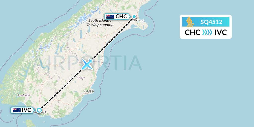 SQ4512 Singapore Airlines Flight Map: Christchurch to Invercargill