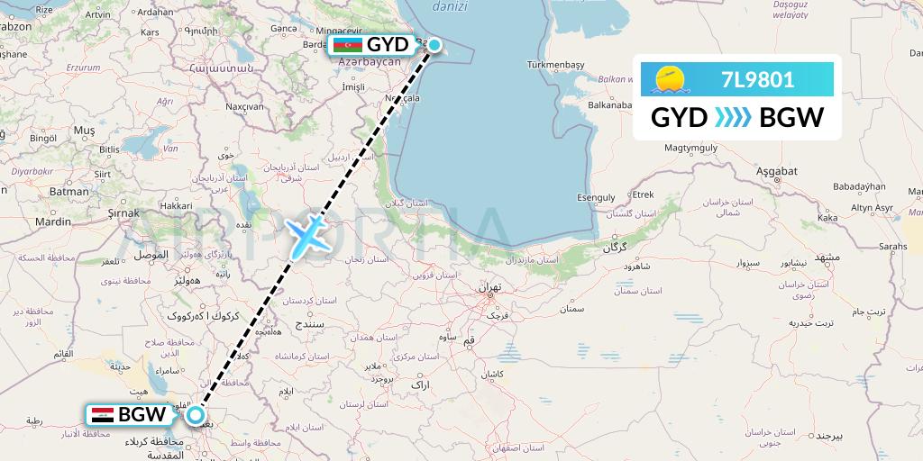 7L9801 Silk Way West Airlines Flight Map: Baku to Baghdad