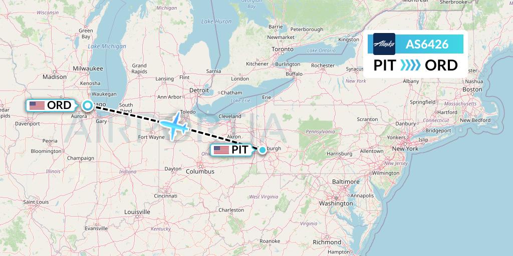 AS6426 Alaska Airlines Flight Map: Pittsburgh to Chicago