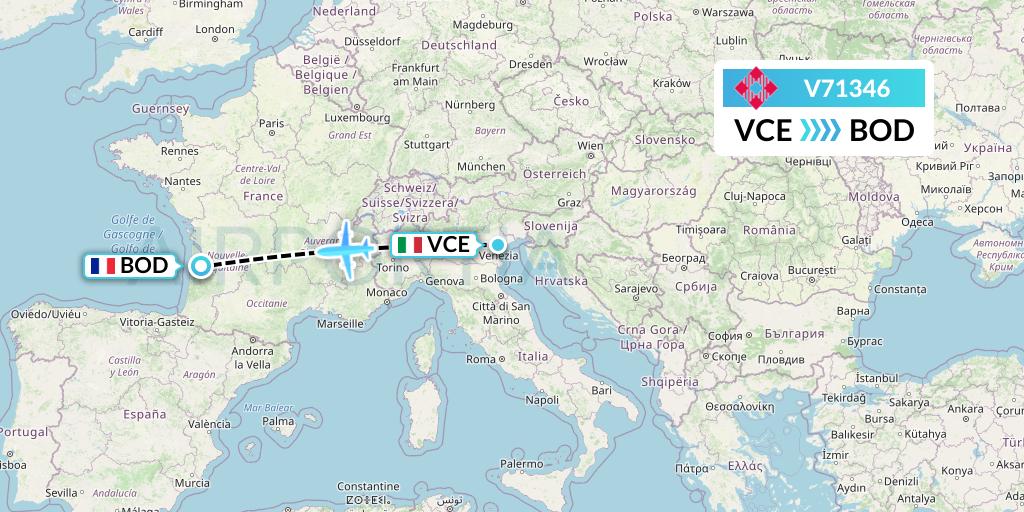 V71346 Volotea Flight Map: Venice to Bordeaux