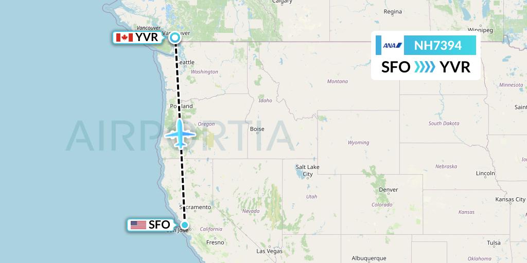 NH7394 All Nippon Airways Flight Map: San Francisco to Vancouver