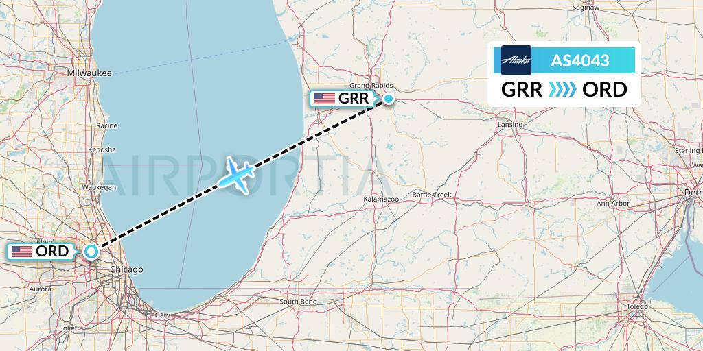 AS4043 Alaska Airlines Flight Map: Grand Rapids to Chicago