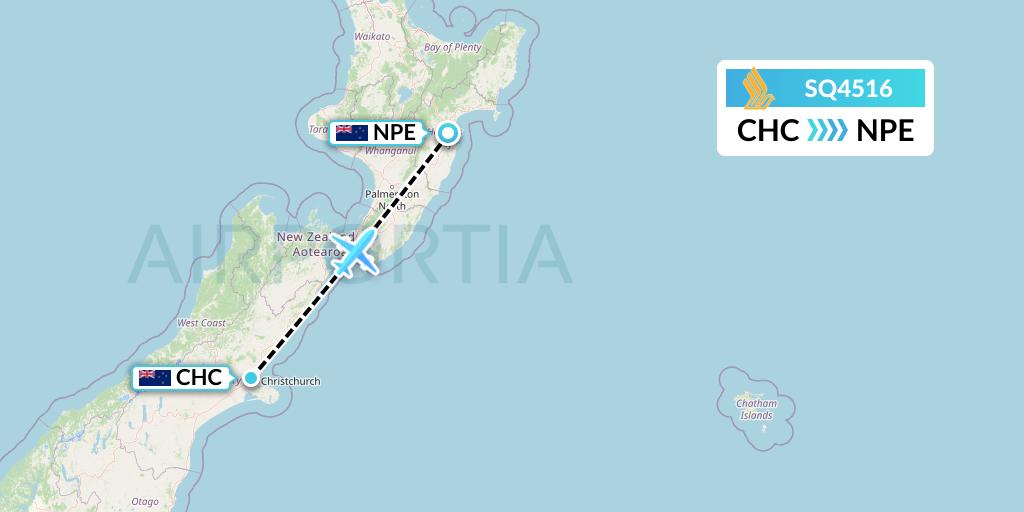 SQ4516 Singapore Airlines Flight Map: Christchurch to Napier