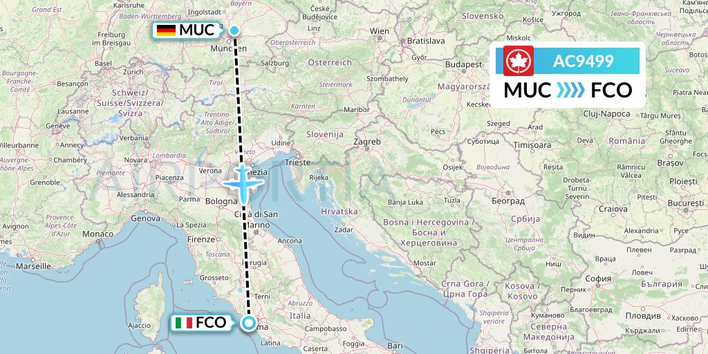 AC9499 Air Canada Flight Map: Munich to Rome