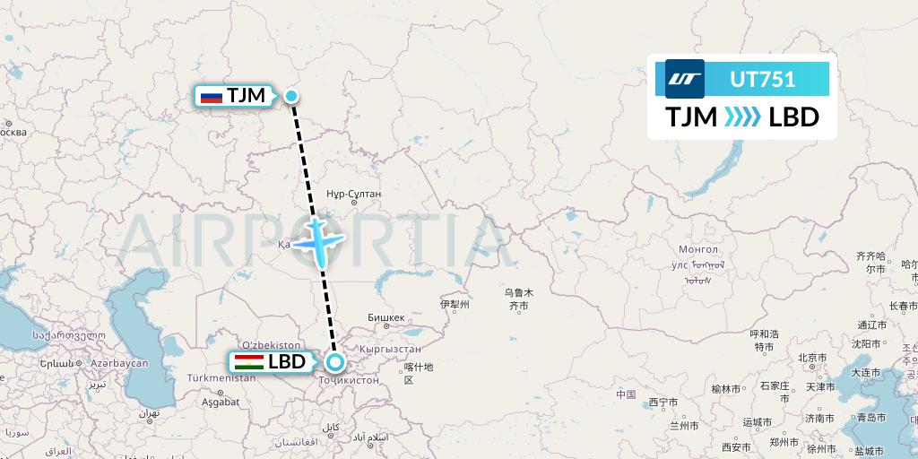 UT751 UTair Flight Map: Tyumen to Khudzhand