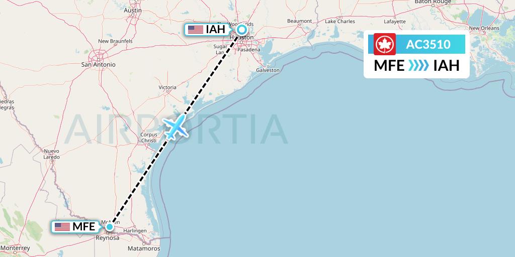 AC3510 Air Canada Flight Map: McAllen to Houston