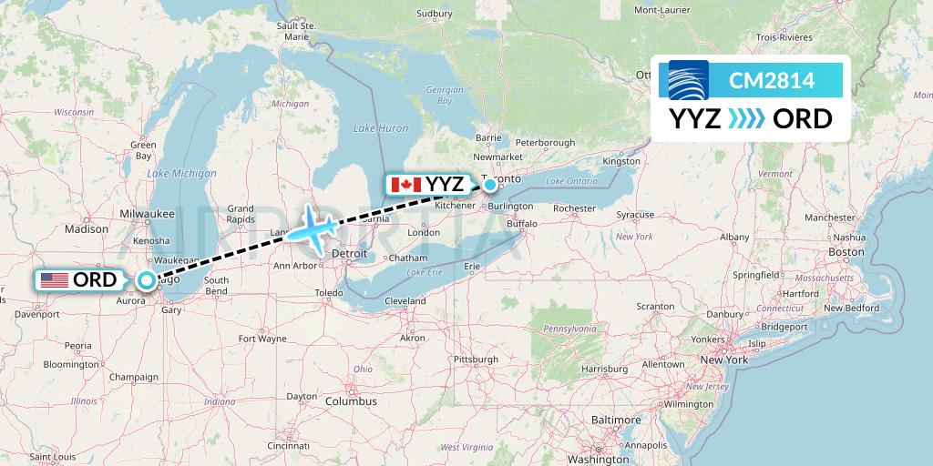 CM2814 Copa Airlines Flight Map: Toronto to Chicago