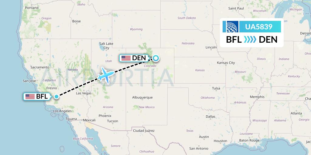 UA5839 United Airlines Flight Map: Bakersfield to Denver