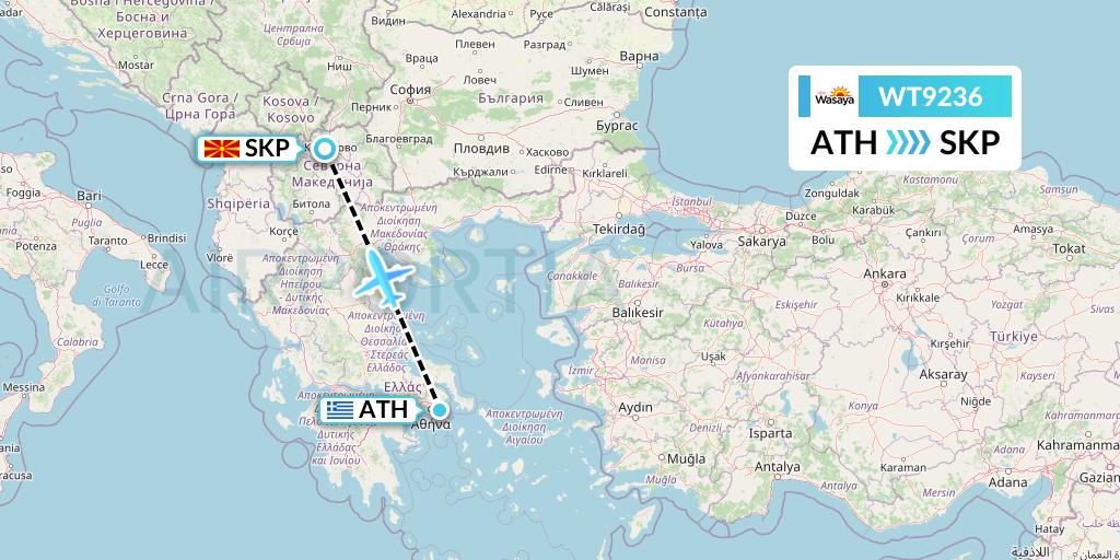 WT9236 Swiftair Flight Map: Athens to Skopje