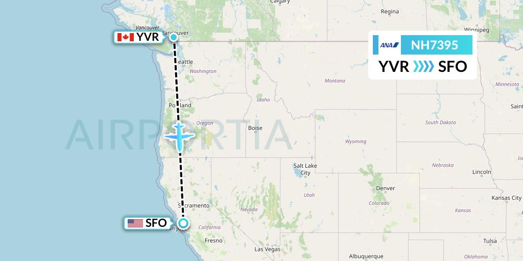 NH7395 All Nippon Airways Flight Map: Vancouver to San Francisco