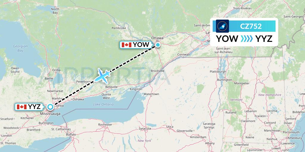 CZ752 China Southern Airlines Flight Map: Ottawa to Toronto