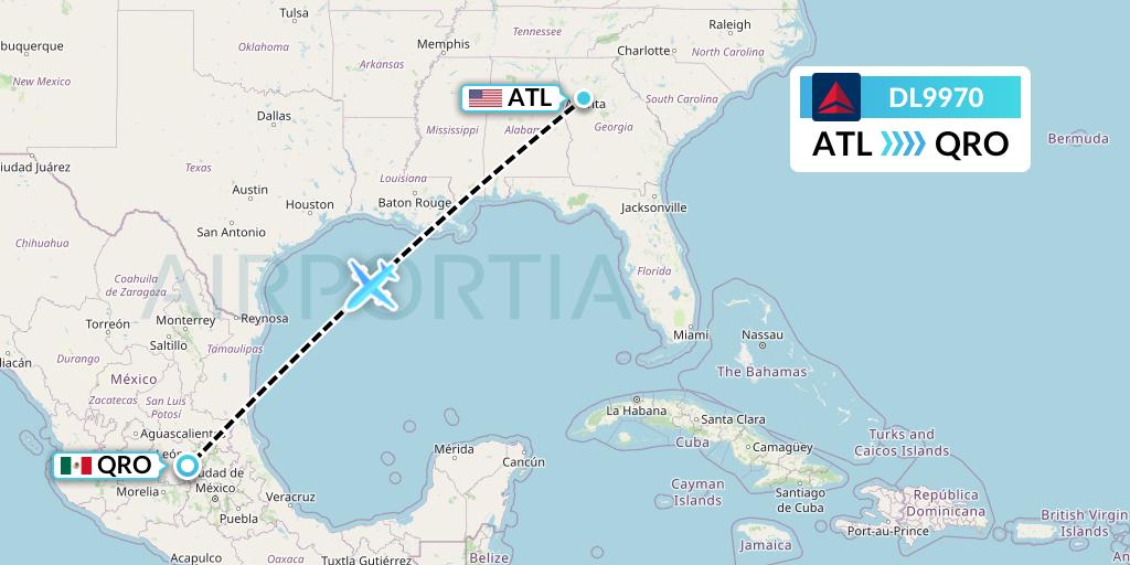 DL9970 Delta Air Lines Flight Map: Atlanta to Queretaro