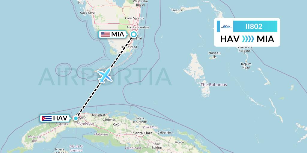 II802 IBC Airways Flight Map: Havana to Miami