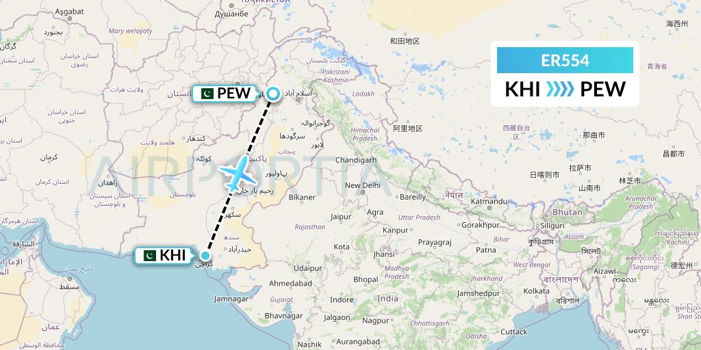 ER554 Serene Air Flight Map: Karachi to Peshawar