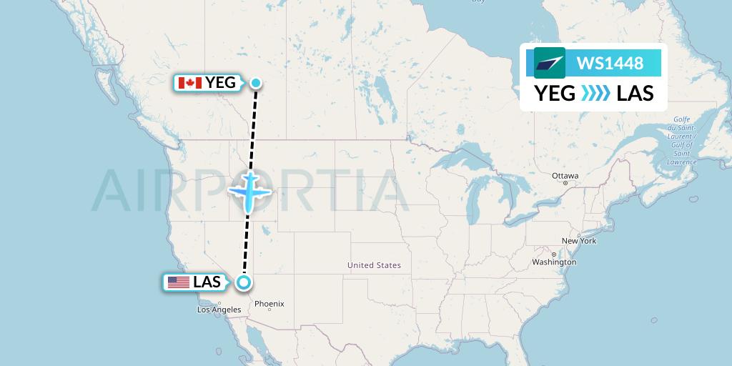 WS1448 WestJet Flight Map: Edmonton to Las Vegas