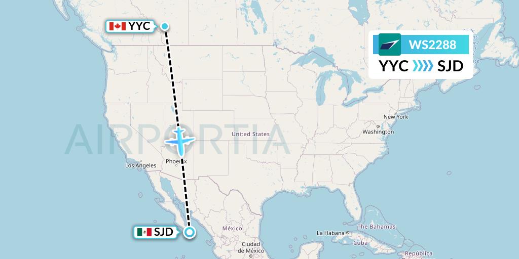 WS2288 WestJet Flight Map: Calgary to San Jose del Cabo