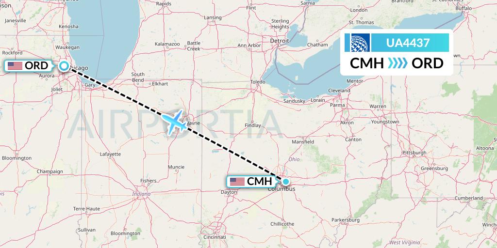 UA4437 United Airlines Flight Map: Columbus to Chicago
