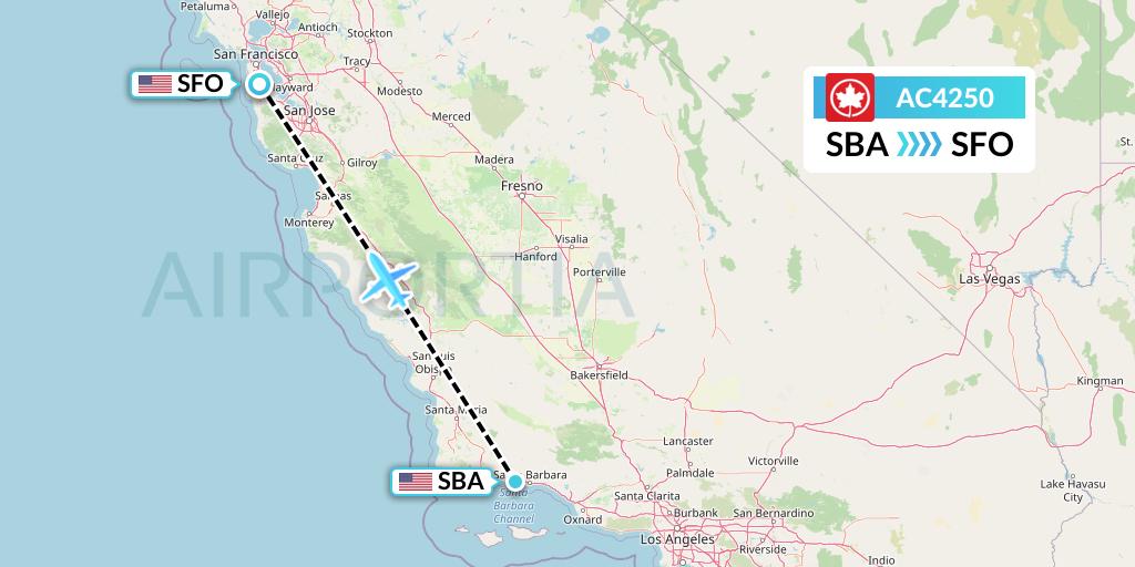 AC4250 Air Canada Flight Map: Santa Barbara to San Francisco
